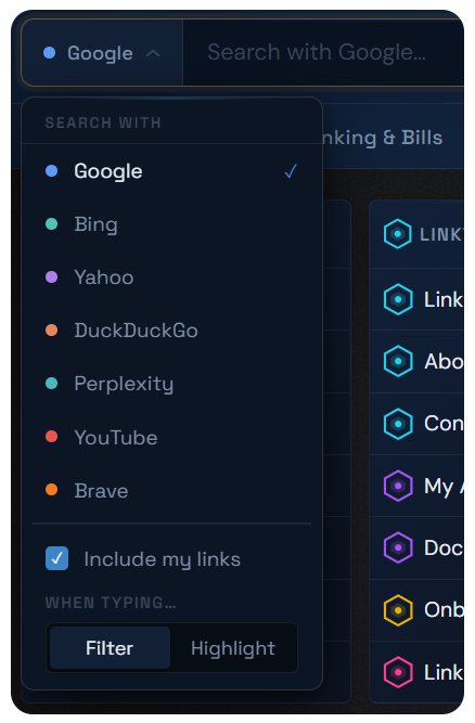 The search bar, showing the engine selector and query input.